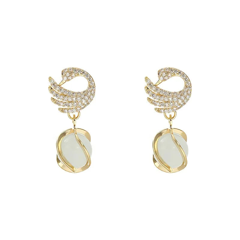 New Fashionable Swan Earrings, Trendy Cat'S Eye Studs from Korea - alotasawkli
