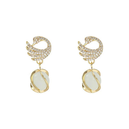 New Fashionable Swan Earrings, Trendy Cat'S Eye Studs from Korea - alotasawkli