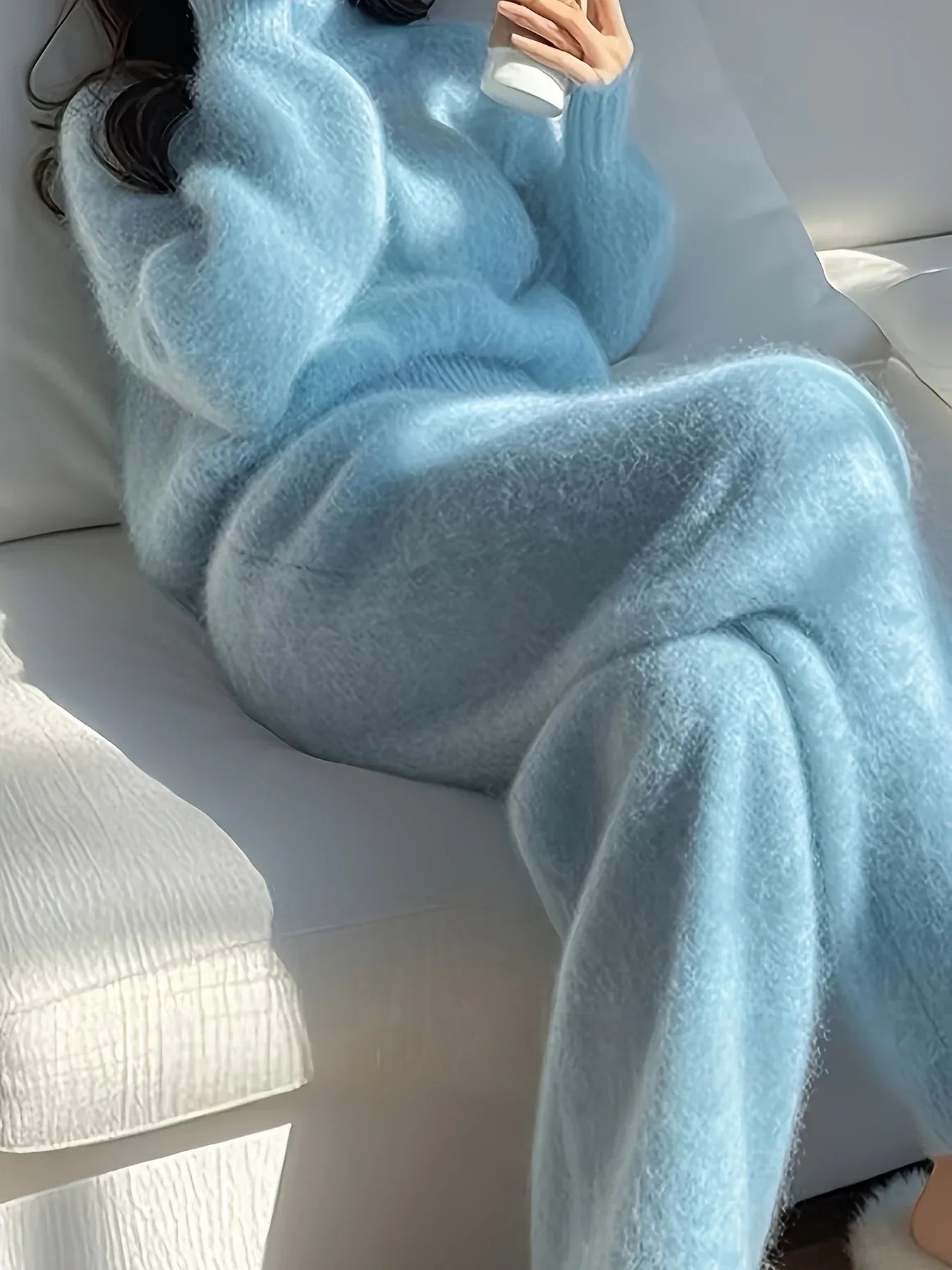 TEMU-Winter Fashionable and Elegant Blue Casual Sweater Two-Piece - alotasawkli