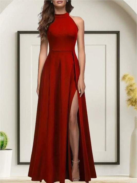 فستان سهرة طويل الأكمام من الكريبي المورد للنساء بفتحة عميقة من الكتف - alotasawkli