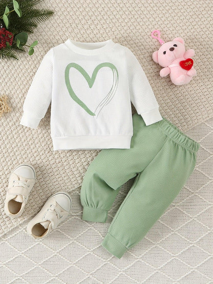 2023 Heart-Shaped Print Baby Casual Sports Outfit, for Outdoor - alotasawkli