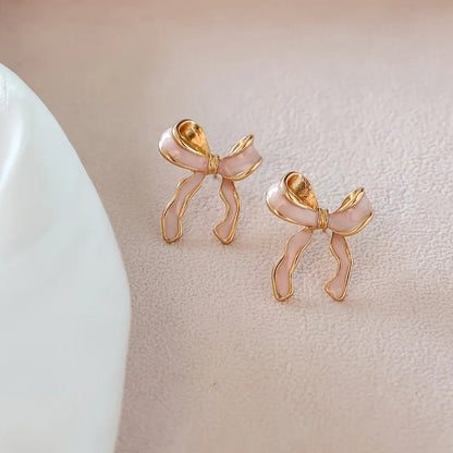 1 Pair of Chic Pink Bow Stud Earrings for Women - alotasawkli