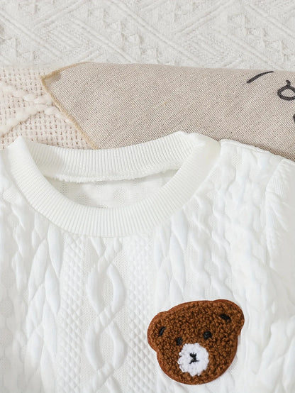 TEMU-2pcs Cute Set: Bear Patch Textured Round Neck - alotasawkli