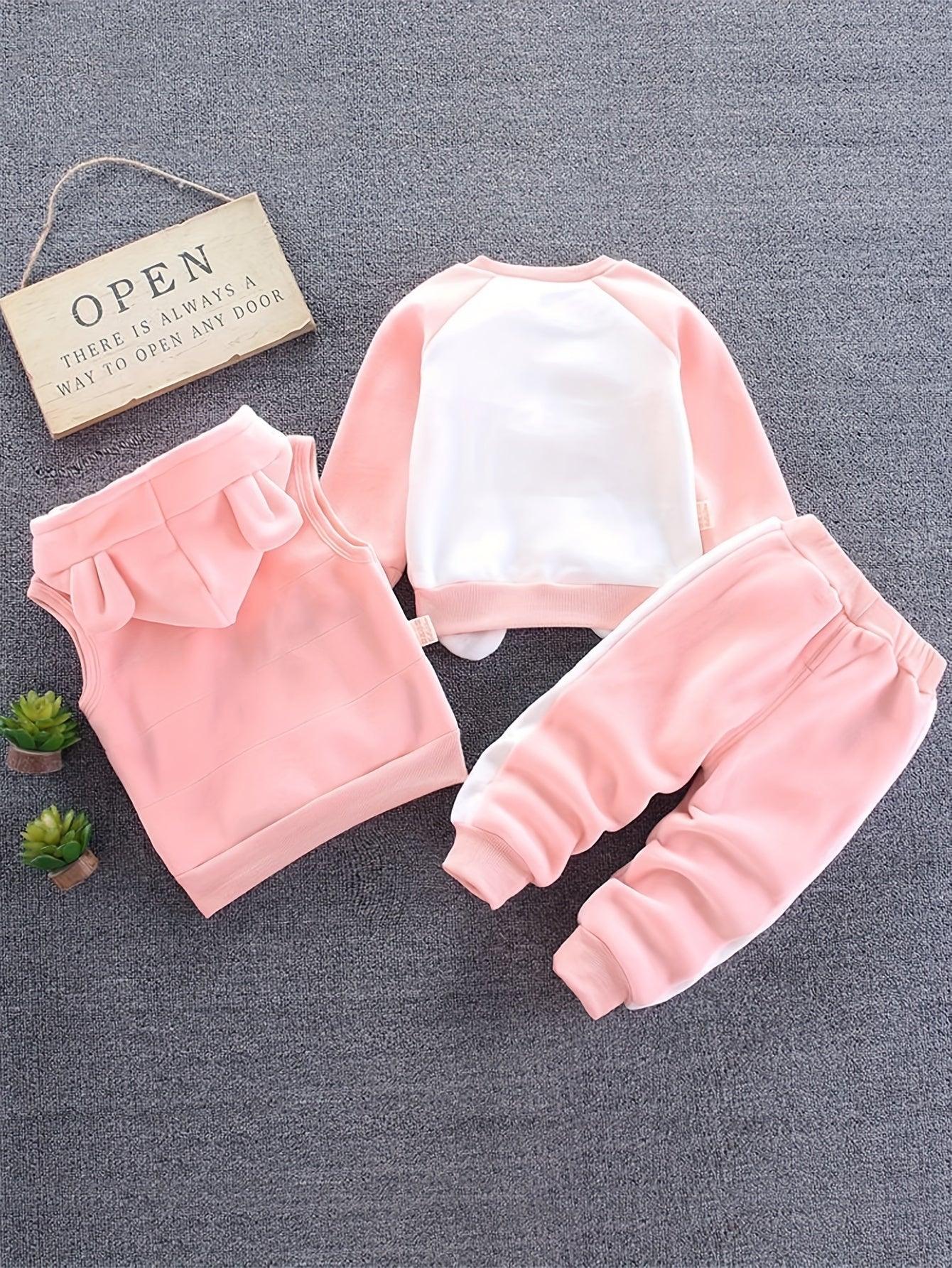 TEMU-Cute Cartoon Cat Three-Piece Set for Babies in Autumn And Winter - alotasawkli