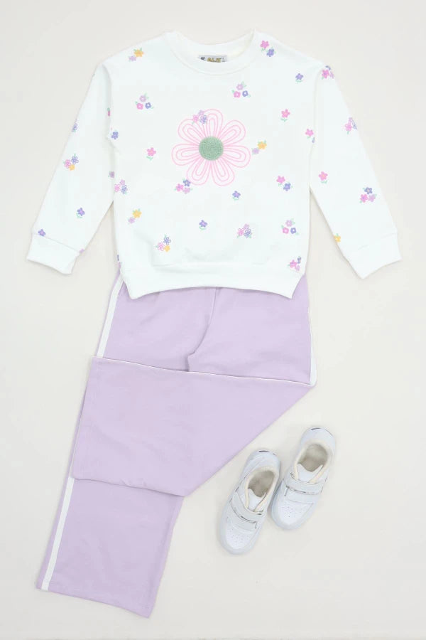 Kids' Fleece-Lined Tracksuit Set (Ages 6-9) - Lilac