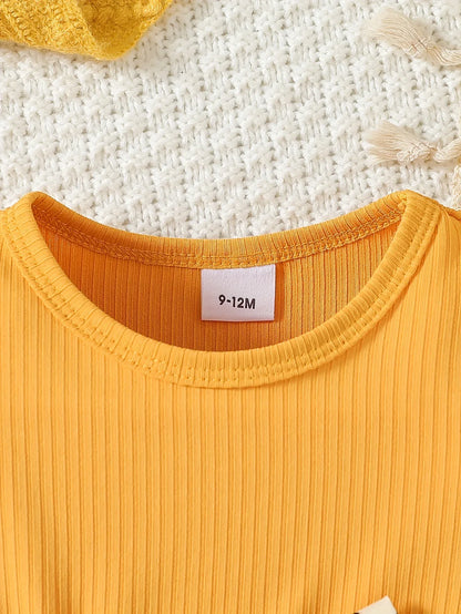 Children's Autumn Print Round Neck Cute Bee Bow Knee-Length Fashion Comfortable Dress - alotasawkli