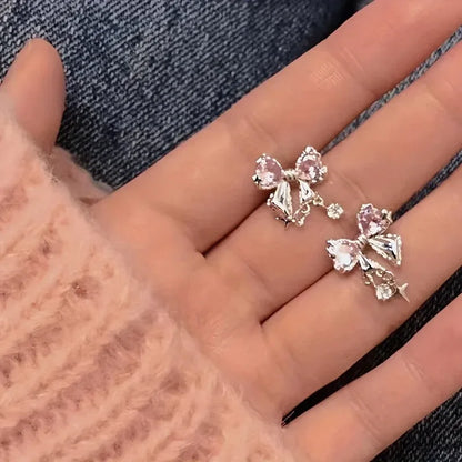 [1 Pair Y2K Bow] Cute Pink 1 Pair Y2K Bow Earrings - alotasawkli