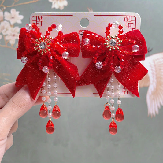 1pair Red Children's Hair Clips, Cute Bow Hair Accessories - alotasawkli