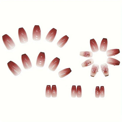 TEMU-24pcs Press-on Nails, Heart & Bowknot Design - alotasawkli