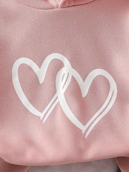 TEMU-2pcs Girls' Love Set: Pink Hooded Sweatshirt - alotasawkli