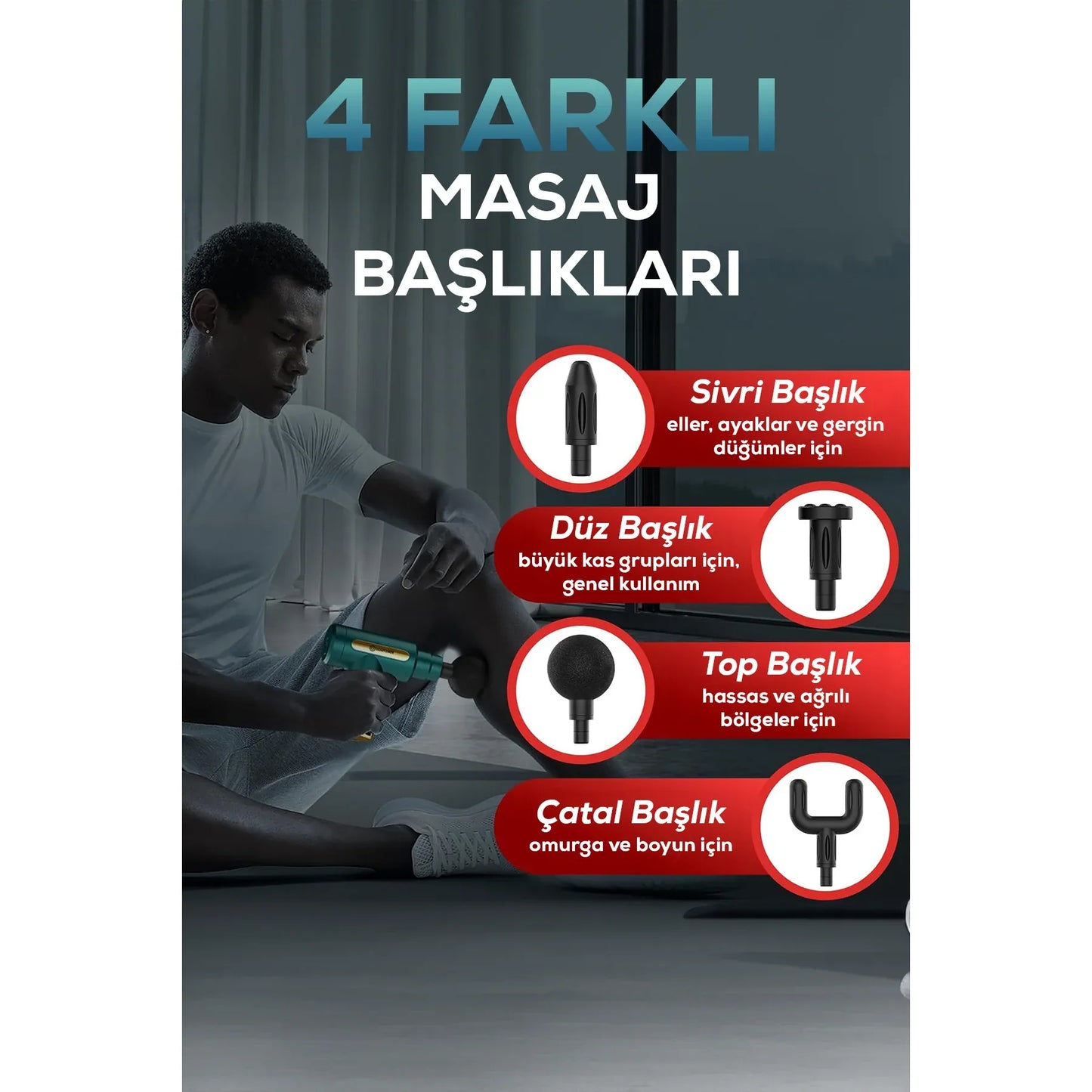 مسدس تدليك مهتز مع 4 رؤوس، أخضر، 19x13 سم - alotasawkli