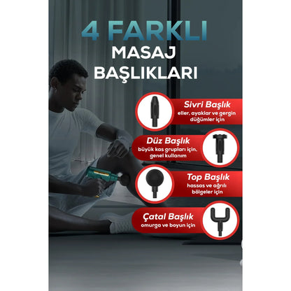 مسدس تدليك مهتز مع 4 رؤوس، أخضر، 19x13 سم - alotasawkli