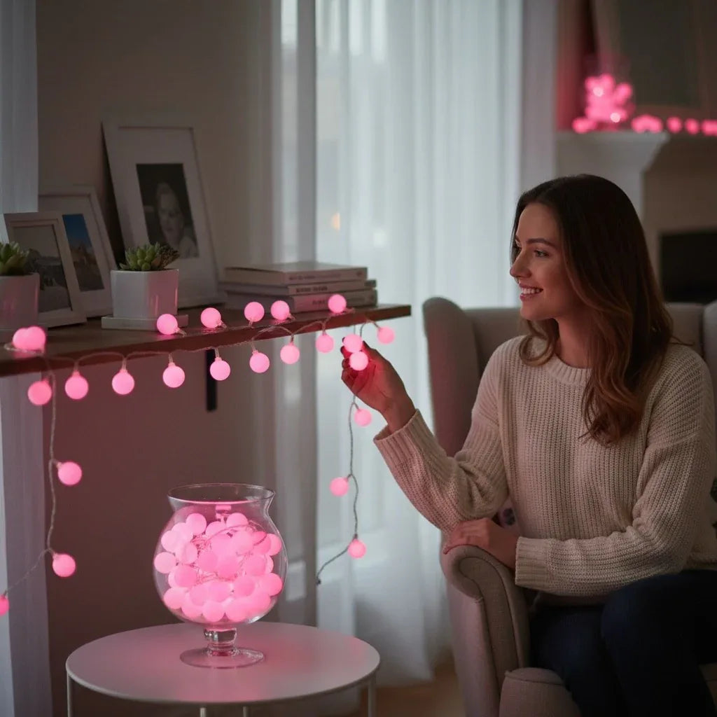 شريط إضاءة LED وردي بطول 5 أمتار - إضاءة LED زخرفية لعيد الميلاد لتزيين الطاولة وغرفة - alotasawkli