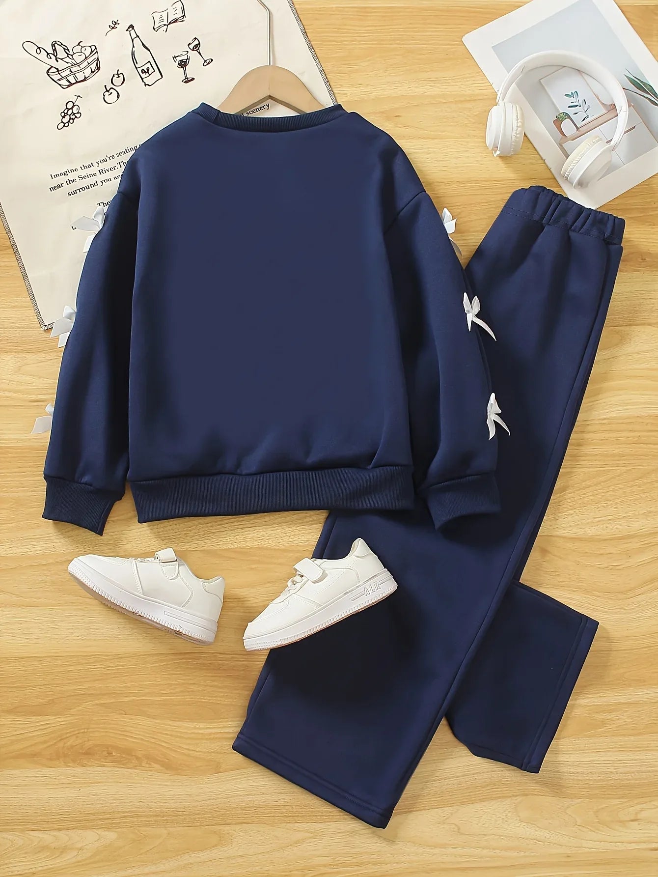 TEMU-Girls' Casual Fashion Round Neck Bow Two-Piece Outfit - alotasawkli