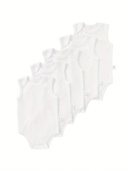TEMU-5pcs Baby Boy Solid Color Basic Bodysuit - alotasawkli