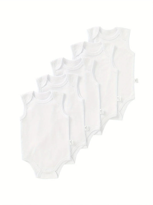 TEMU-5pcs Baby Boy Solid Color Basic Bodysuit - alotasawkli
