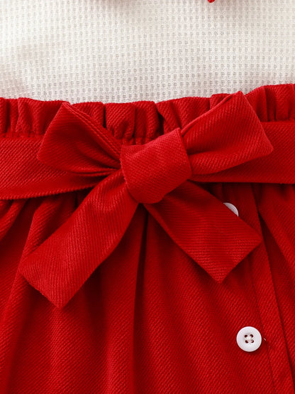 2pcs Winter Dress Set with Flying Sleeve Bow Embellished Top & Asymmetric Skirt - Belt Included, Matching Outfit for Clothing (Birthday Party Wedding Daily Wear), Perfect for Outdoor - alotasawkli