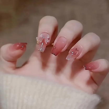 TEMU-24pcs Press-on Nails, Heart & Bowknot Design - alotasawkli