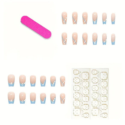 TEMU-24pcs of Glossy Short Square Fake Nails with a Blue Gradient - alotasawkli