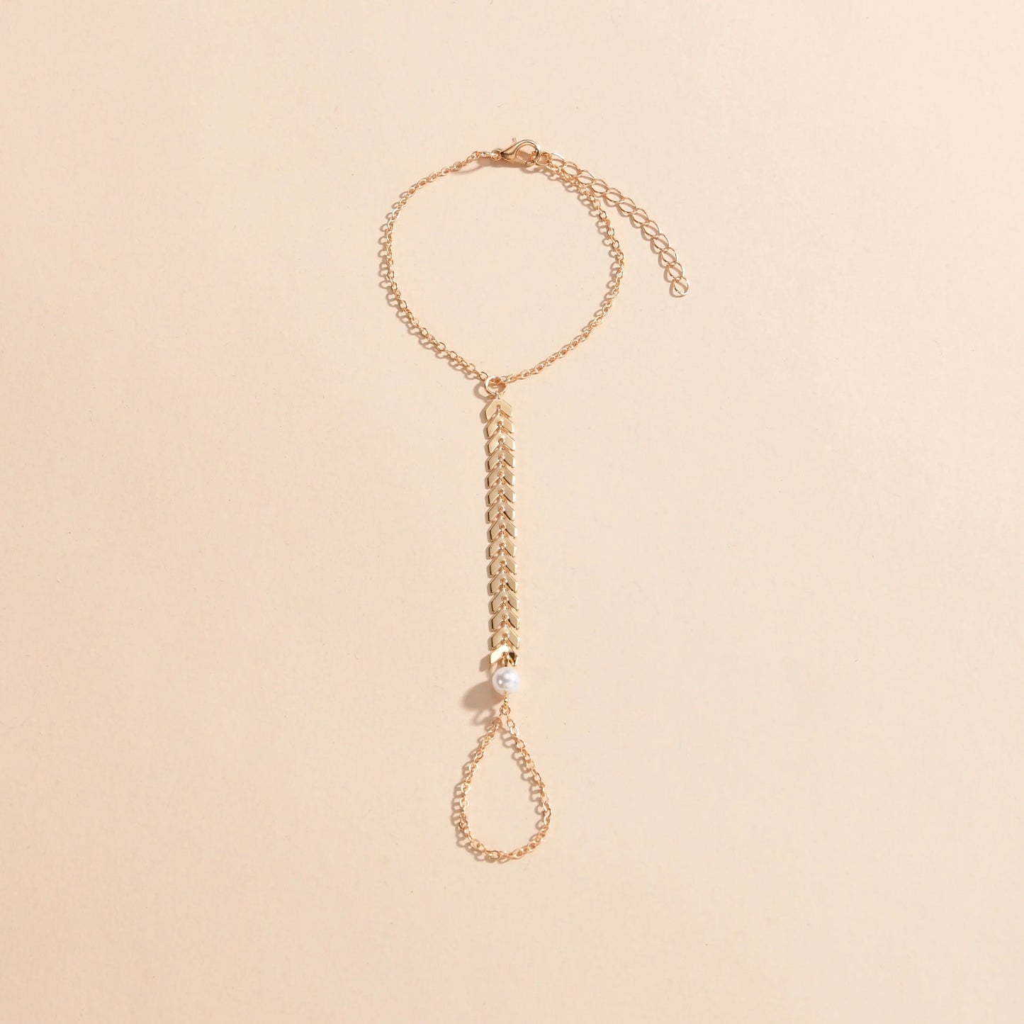 A Stylish Pearl Alloy Airplane Chain Ring Bracelet for Women. - alotasawkli