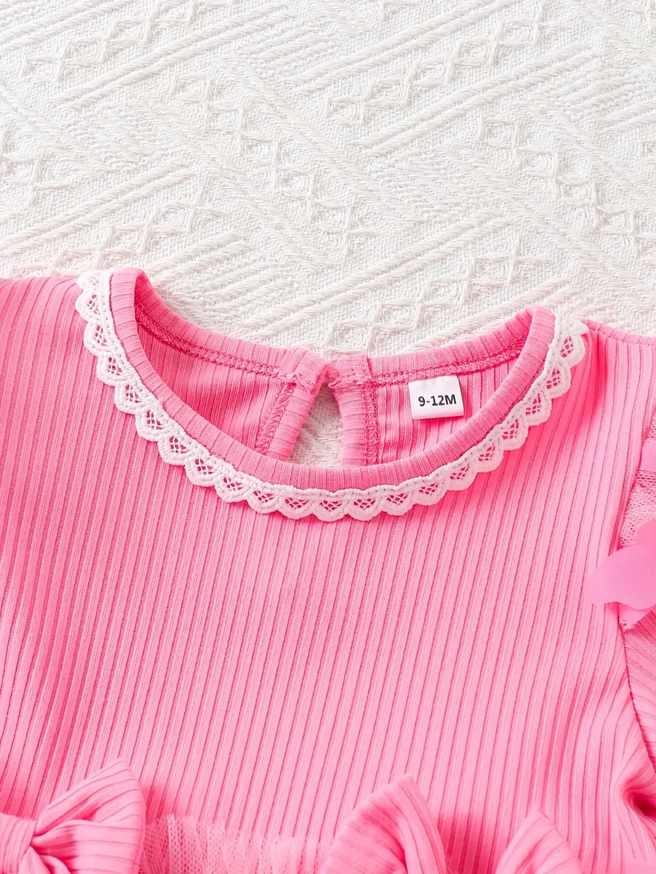 Spring And Autumn Style Dress for Baby Girls with Lace Round Neck, Bow Decoration, Mesh Splicing, And Flutter Sleeves, Developed for a Specific Purpose. - alotasawkli