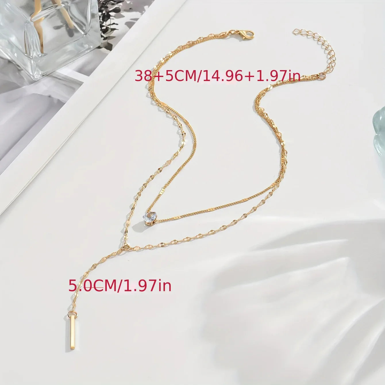 Sparkling Rhinestone Multi-Layered Pendant Necklace - alotasawkli