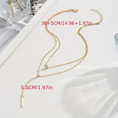 Sparkling Rhinestone Multi-Layered Pendant Necklace - alotasawkli