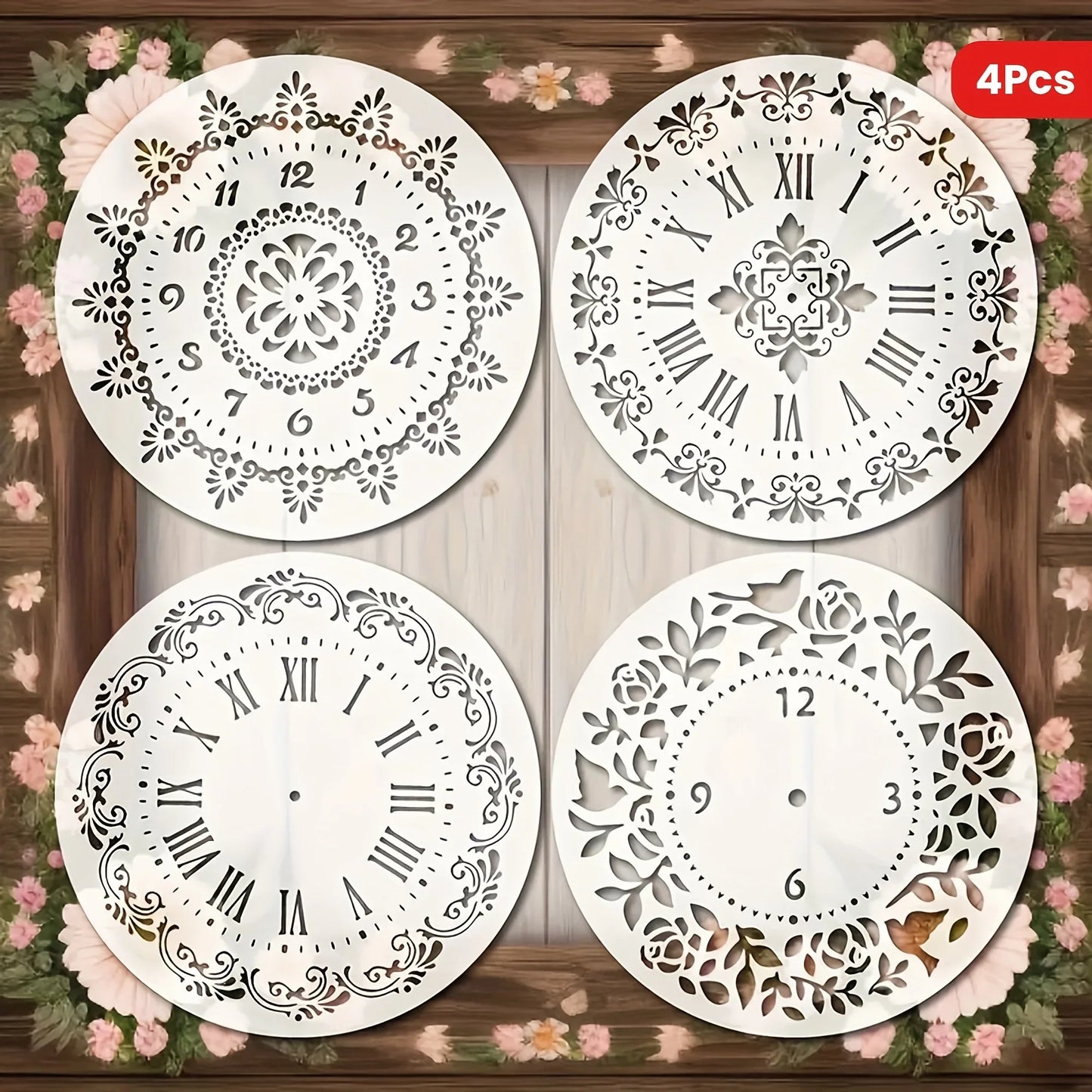 TEMU-4pcs floral border clock templates - alotasawkli
