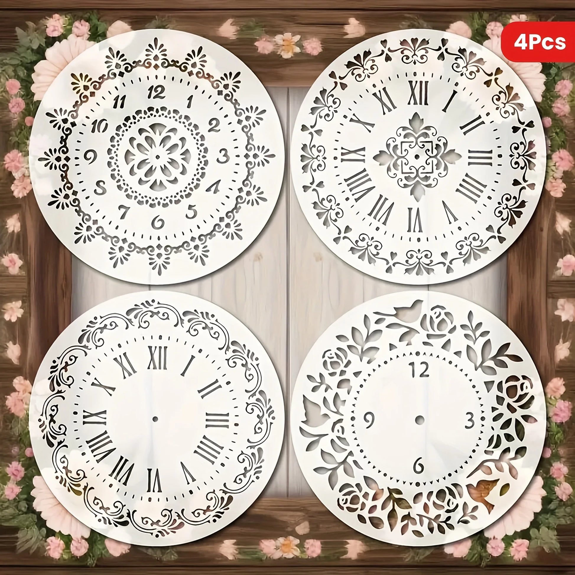 TEMU-4pcs floral border clock templates - alotasawkli