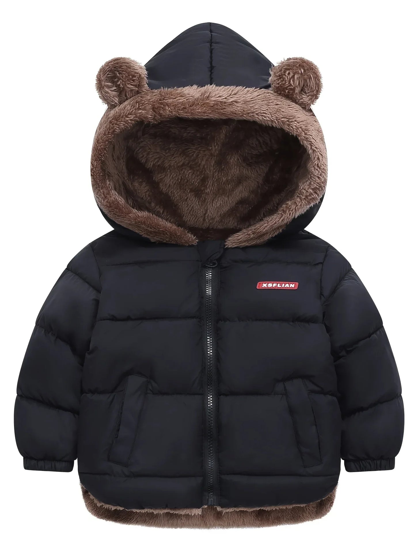 Winter Children's Hooded Jacket with Lining, Lightweight Warm Padded Jacket, Cute Hooded Coat with Polyester Filling, Christmas Thanksgiving Easter Halloween Gift for Kids - alotasawkli