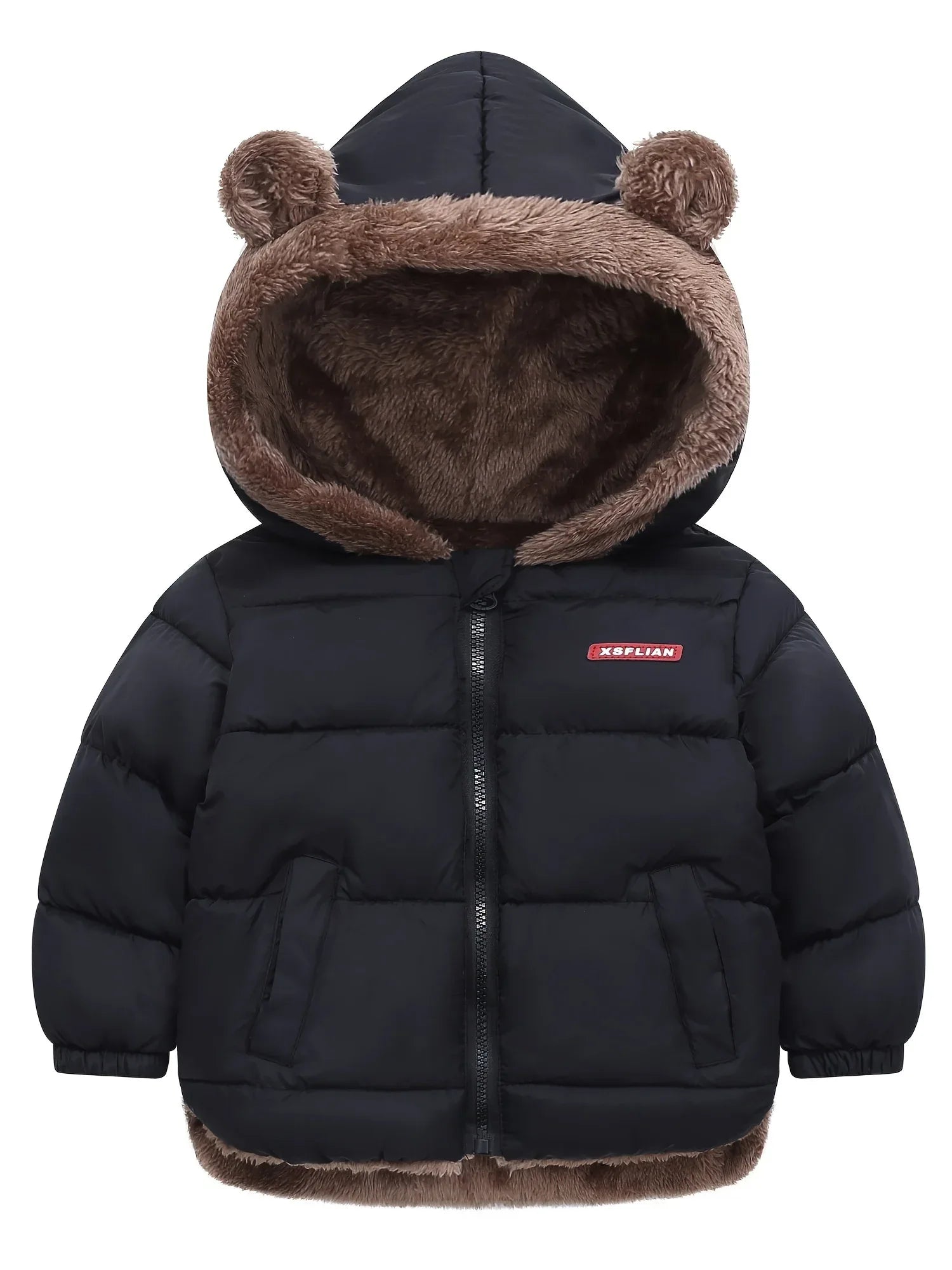 Winter Children's Hooded Jacket with Lining, Lightweight Warm Padded Jacket, Cute Hooded Coat with Polyester Filling, Christmas Thanksgiving Easter Halloween Gift for Kids - alotasawkli