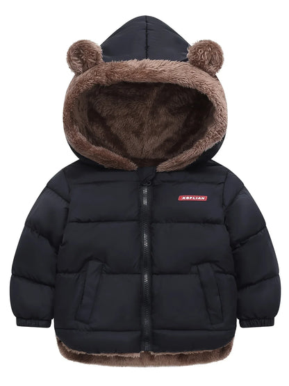 Winter Children's Hooded Jacket with Lining, Lightweight Warm Padded Jacket, Cute Hooded Coat with Polyester Filling, Christmas Thanksgiving Easter Halloween Gift for Kids - alotasawkli
