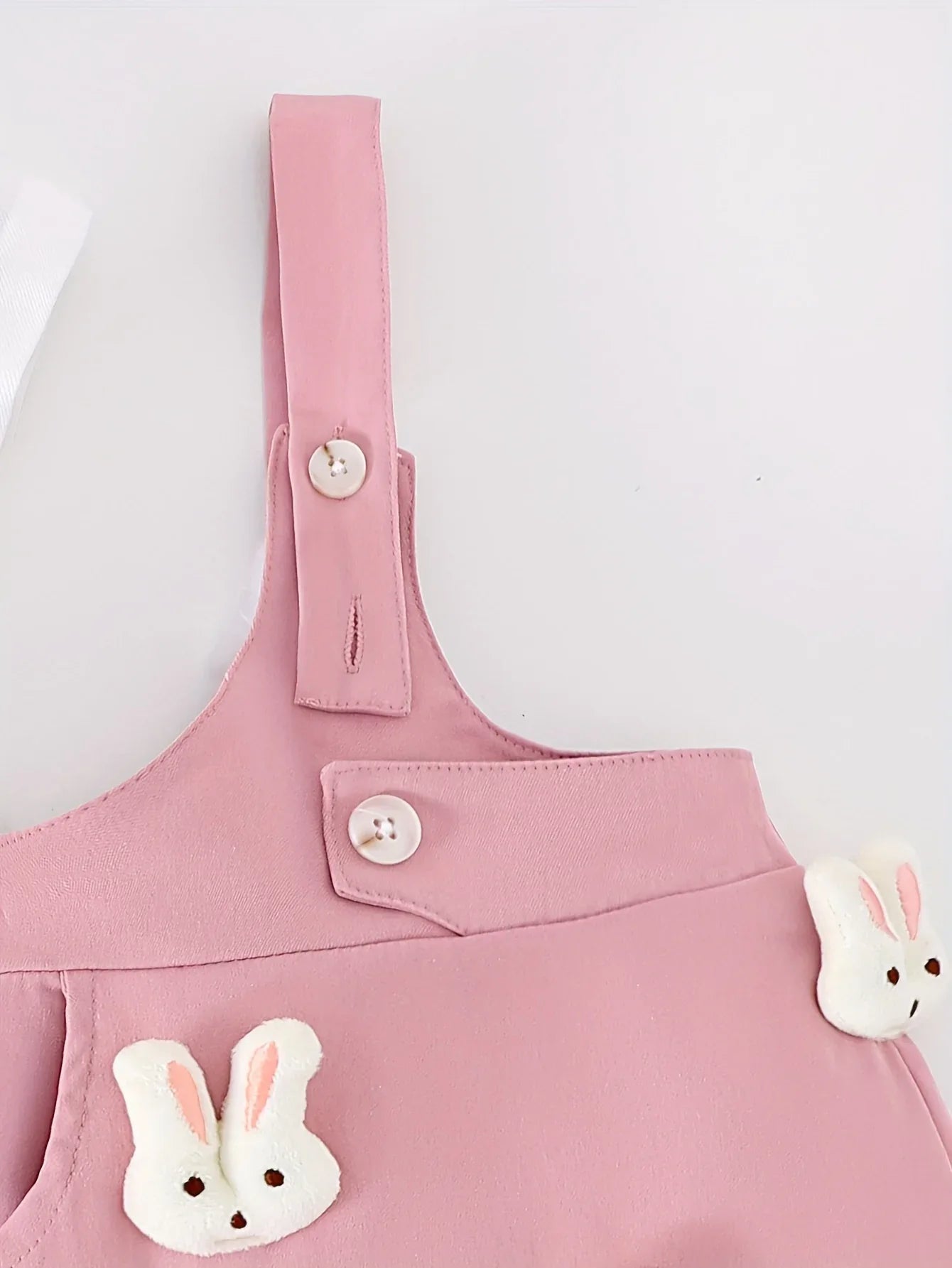 Girls' Pure White Knit Short-Sleeve Top + Stylish Bunny Strap Skirt Set, Perfect for Outdoor - alotasawkli