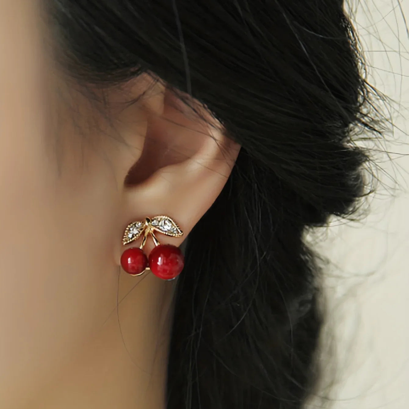 Cherry Pendant With Shiny zirconia Decor Cute Stud Earrings - alotasawkli