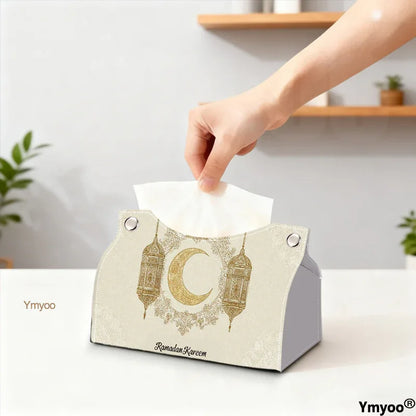 Islamic Tissue Box with Golden Crescent Moon & Arabic Ramadan Kareem - alotasawkli