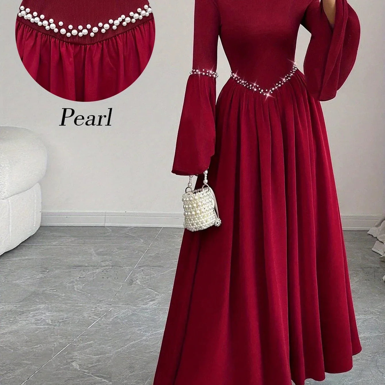 TEMU-Women'S Elegant Long Sleeve A-Line Maxi Dress with Round Neck - alotasawkli