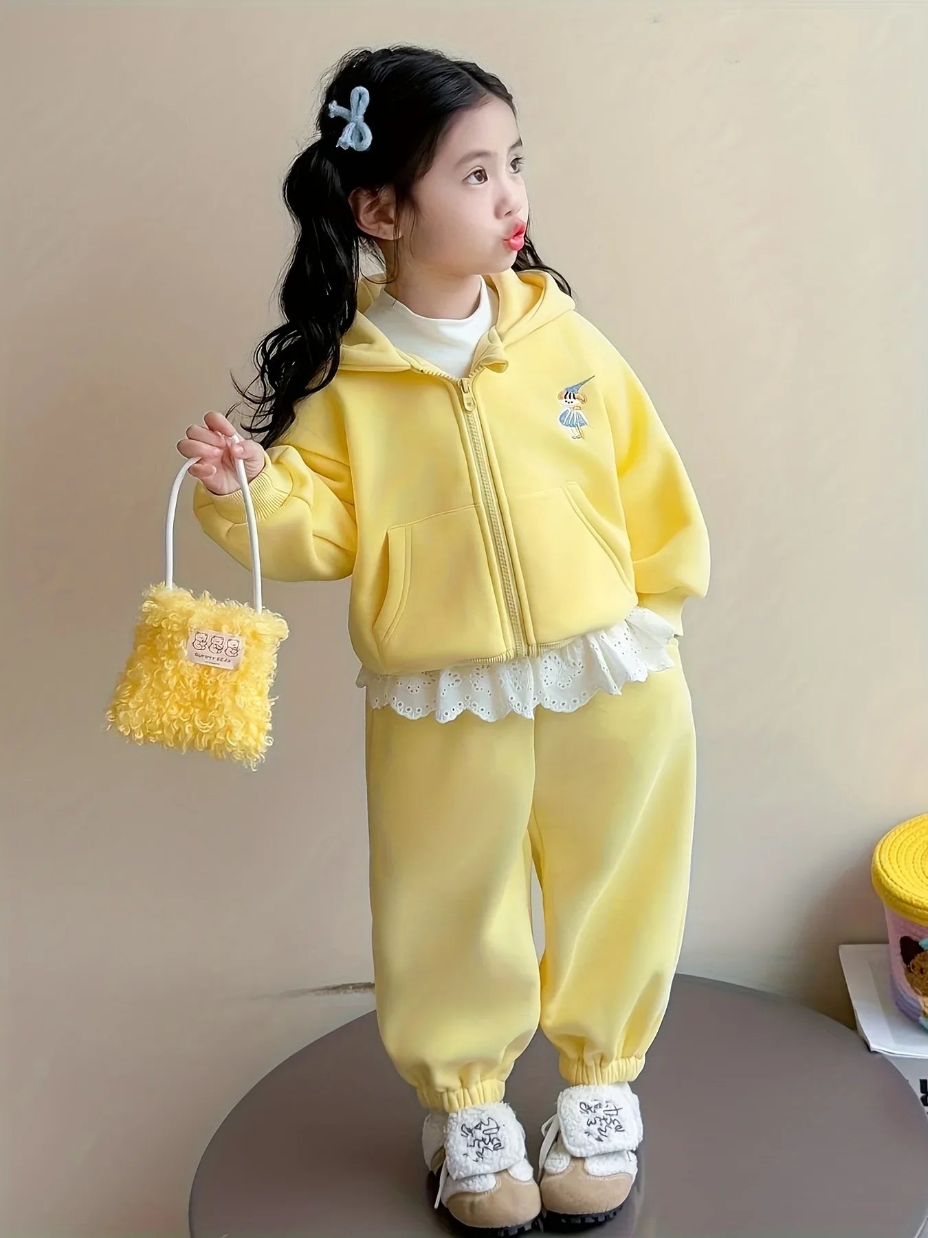TEMU-Girls Cartoon Plus Velvet Thickened Hooded Sweatshirt Trousers - alotasawkli