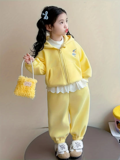 TEMU-Girls Cartoon Plus Velvet Thickened Hooded Sweatshirt Trousers - alotasawkli