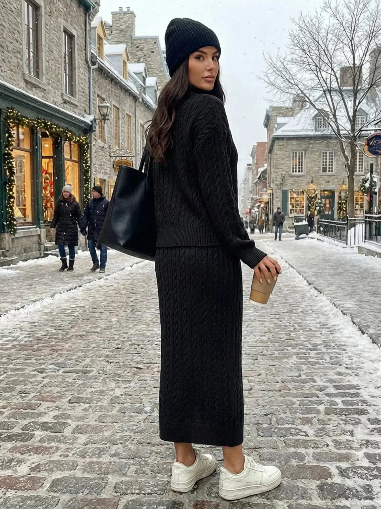 SAYZEN Fisherman Sweater with Braided Hair - 2pcs Skirt Set - alotasawkli