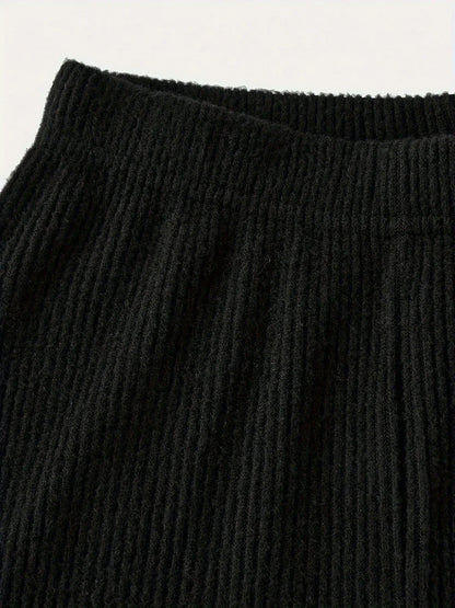 TEMU-2pcs Teen Girl Casual Knit Asymmetrical Neck T-Shirt + Wide-Leg Pants - alotasawkli