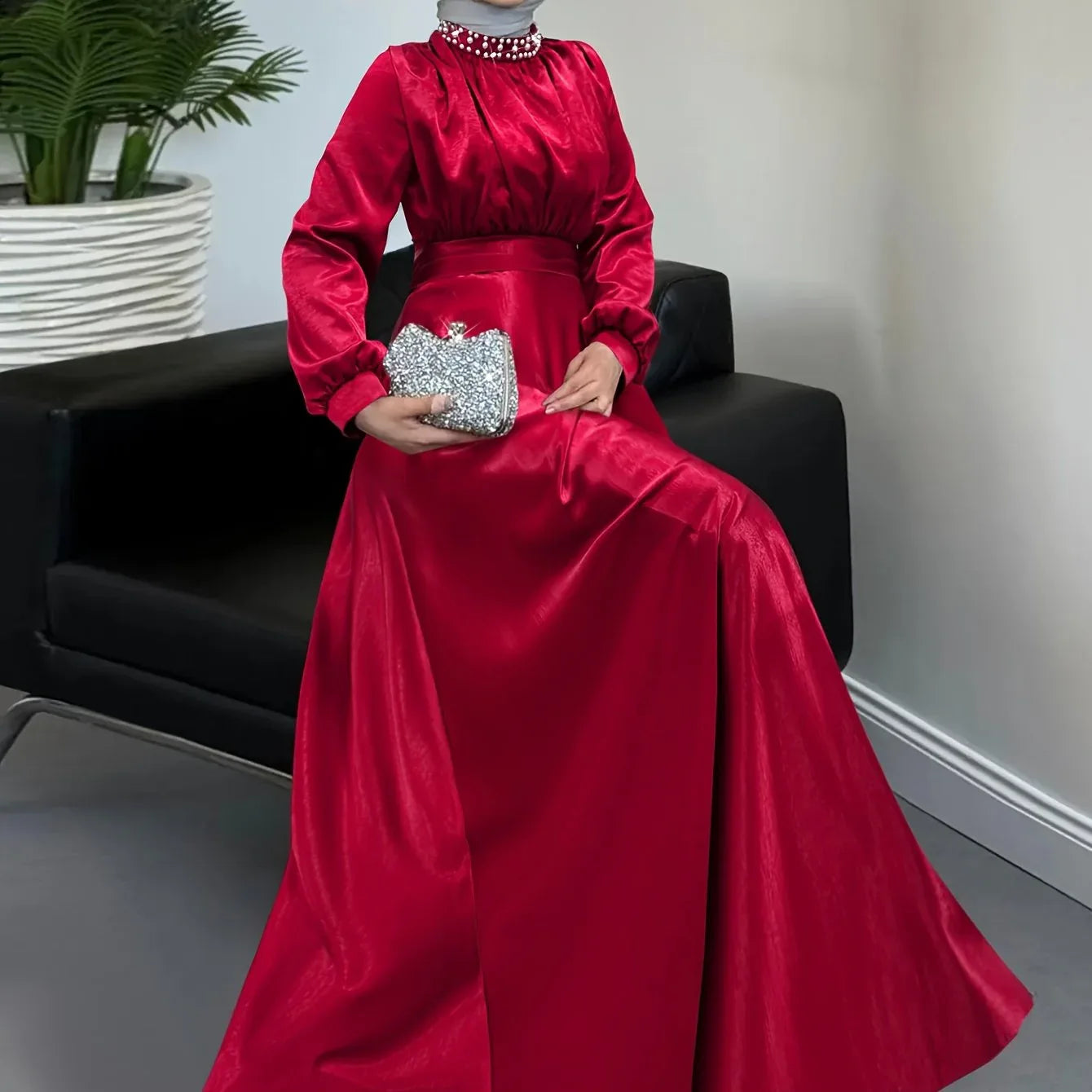 TEMU-Traditional Dress LL168 | Stand Collar, Solid Color - alotasawkli