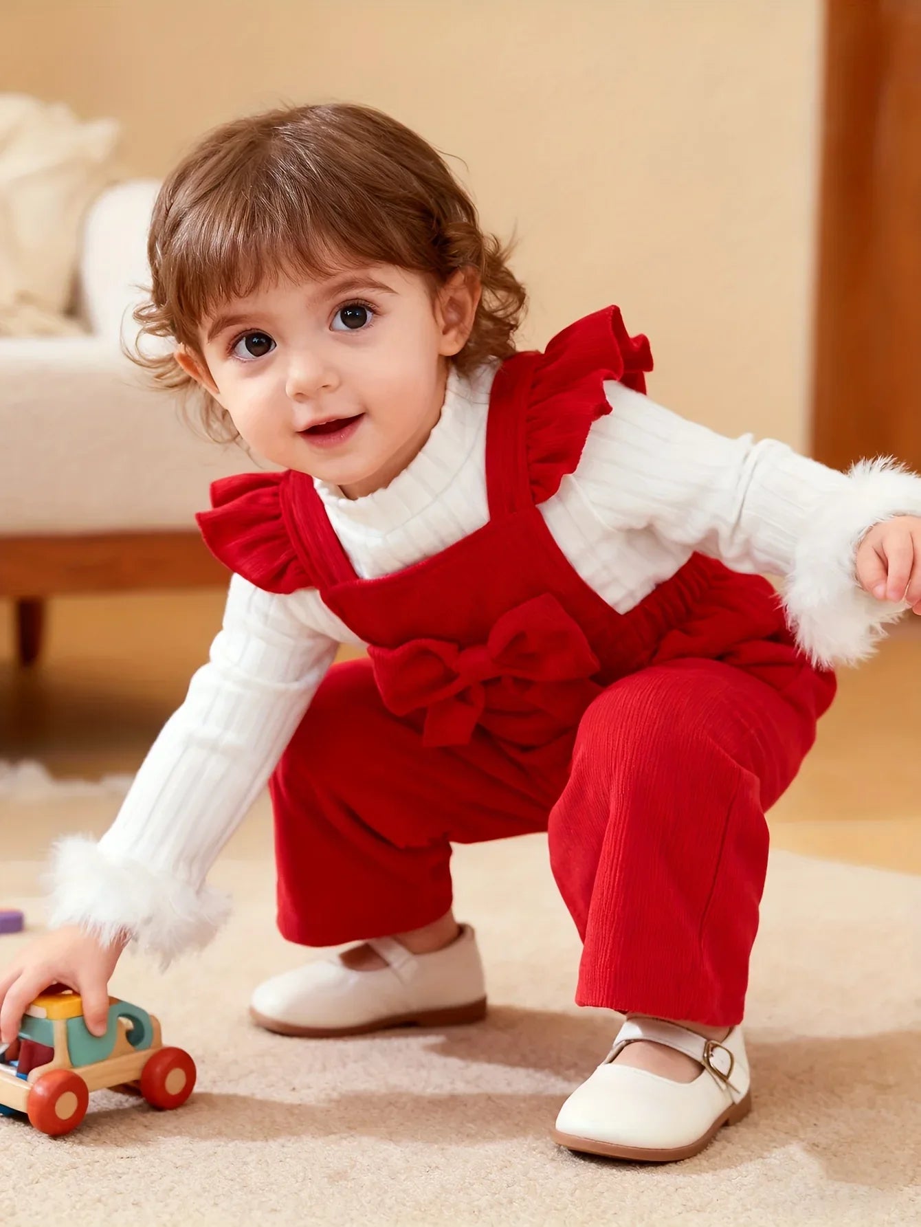 TEMU-2pcs Girls' Pants Set, Sweet Style Plush Cuff Top - alotasawkli