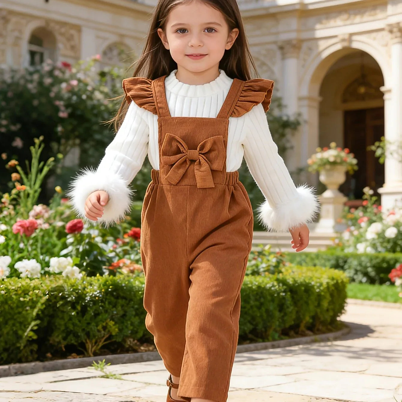 TEMU-2pcs Girls' Pants Set, Sweet Style Plush Cuff Top - alotasawkli