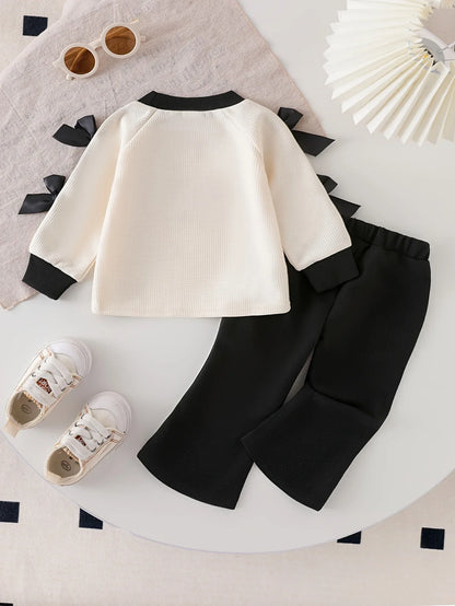 TEMU-Girls' 2pcs Long Sleeve Black Flared Pants - alotasawkli