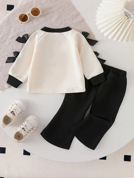 TEMU-Girls' 2pcs Long Sleeve Black Flared Pants - alotasawkli