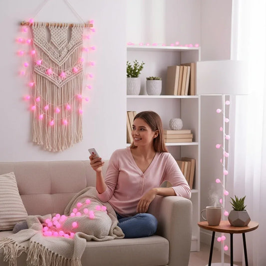 شريط إضاءة LED وردي بطول 5 أمتار - إضاءة LED زخرفية لعيد الميلاد لتزيين الطاولة وغرفة - alotasawkli