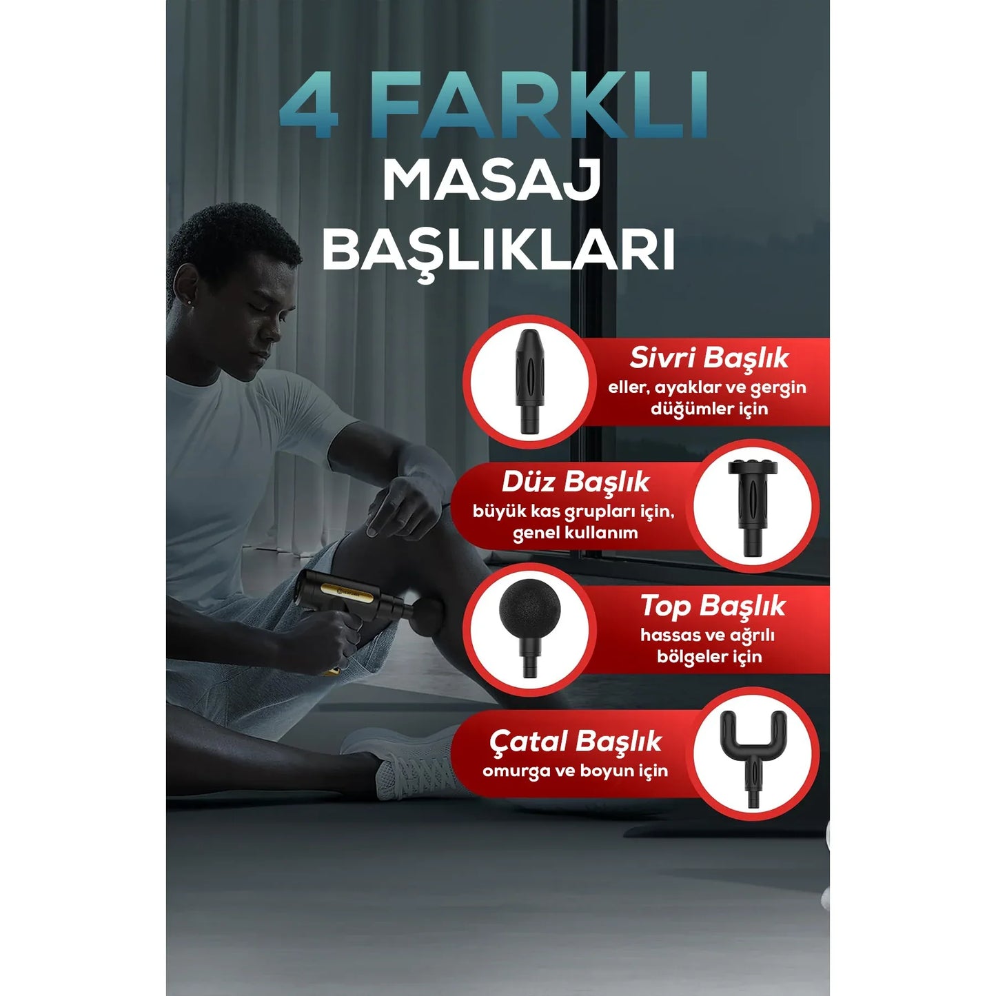 مسدس تدليك مهتز مع 4 رؤوس، أخضر، 19x13 سم - alotasawkli