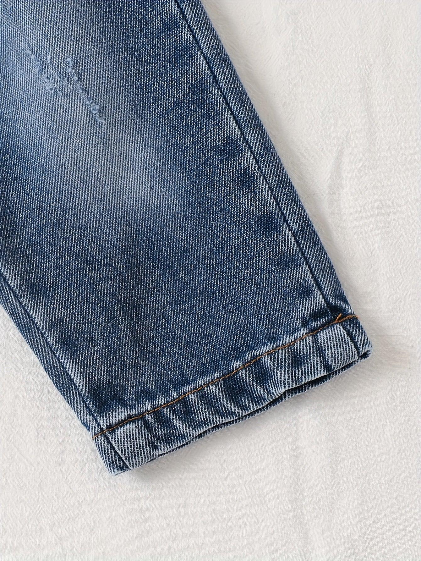 TEMU-2pcs Denim Set with Striped Long Sleeves - alotasawkli
