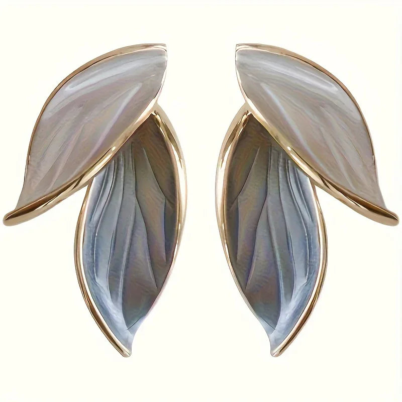 Women's Elegant Leaf Design Earrings, Fashionable Japanese and Korean Style - alotasawkli