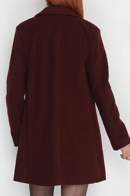 Women’s Burgundy Lined Wool-Look Coat – 85cm Mid-Length
